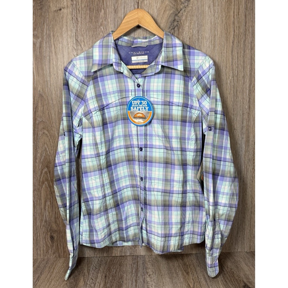 NWT Columbia Long Sleeve Sun Shirt Women M Omni-Shade Plaid Button Up Ventilated
